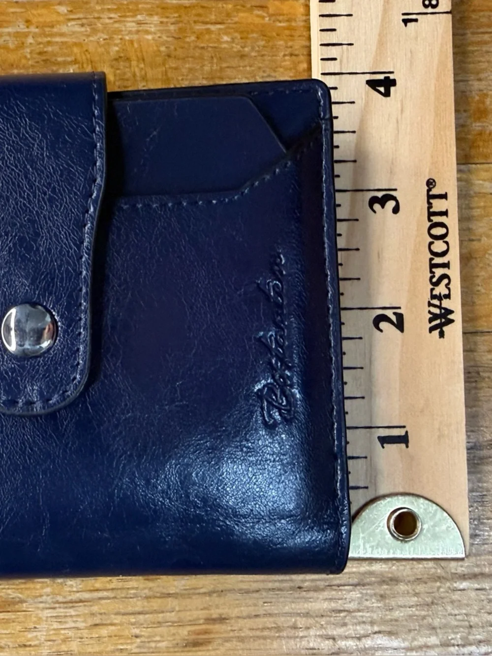 Bostonian Navy Blue Leather Wallet Bifold Snap Coin Pocket NEW